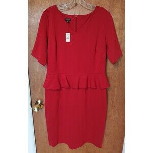 NWT Talbots size 10 red V-neck fitted peplum ponte dress, short sleeves